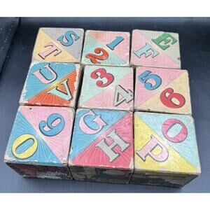 Victorian 1800’s Vtg German Six Sided Wooden Block/Cube Puzzle Blocks